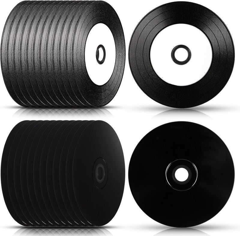 Singhoow 25 Pcs CD-R Blank Discs 700mb 80 Min 52x Vinyl Recordable Disc with White Inkjet Printable Center and Black Recording Surface for Music Data - Image 1